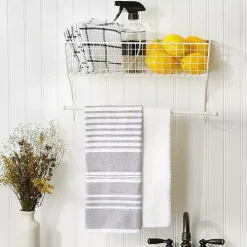 Antique White Wire Basket Towel Rack, 17 in.