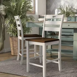 Antique White Wood Counter Stools, Set of 2