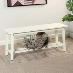 Antique White Wood Noah Bench