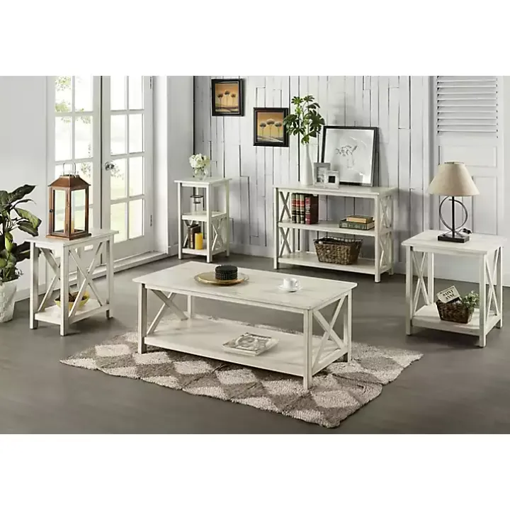 Antique Whitewashed Wood Square Side Table