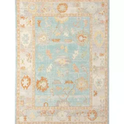 Aqua and Beige Bohemian Area Rug, 7x9