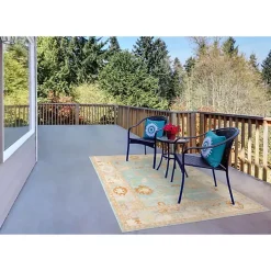 Aqua and Beige Bohemian Area Rug, 7x9