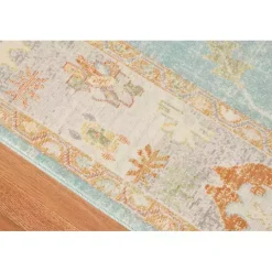Aqua and Beige Bohemian Area Rug, 7x9