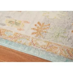 Aqua and Beige Bohemian Area Rug, 7x9