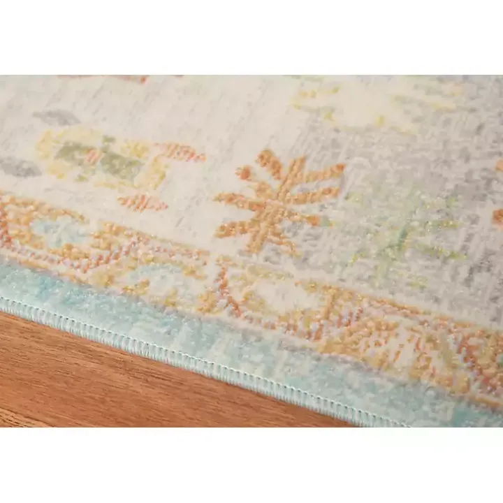 Aqua and Beige Bohemian Area Rug, 7x9