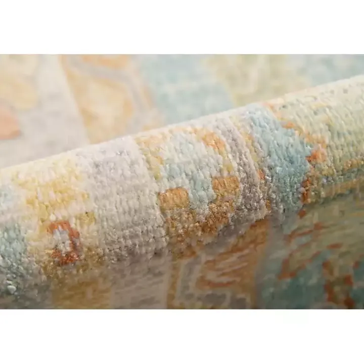 Aqua and Beige Bohemian Area Rug, 7x9