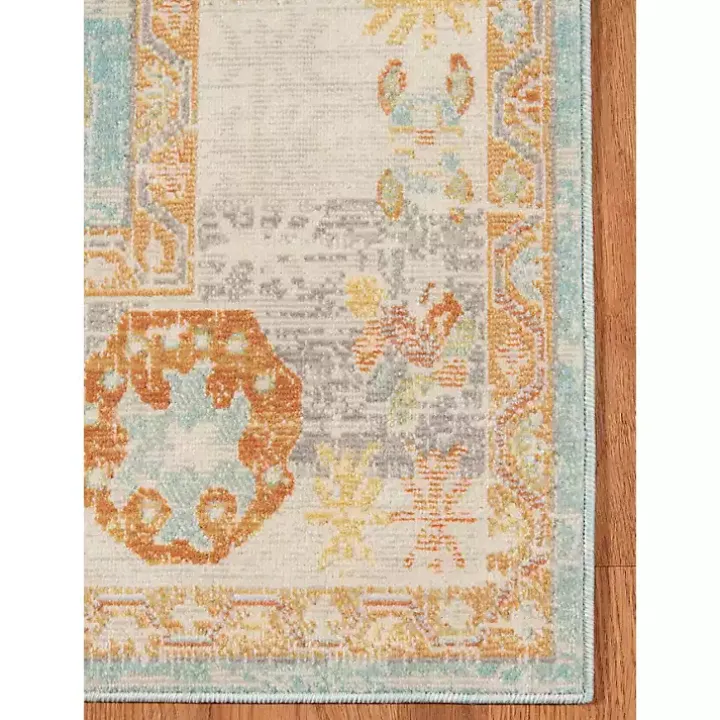 Aqua and Beige Bohemian Area Rug, 7x9