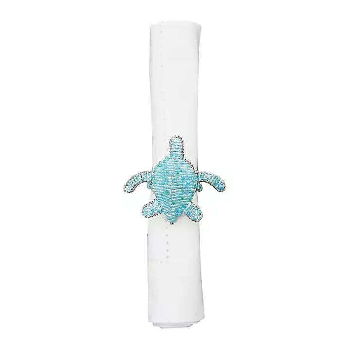 Aqua Beaded Turtle Napkin Rings, Set of 6