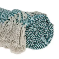 Aqua Chevron Cotton Handloomed Tassel Throw