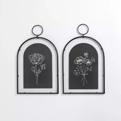 Arched Black Floral Framed Prints, Set of 2