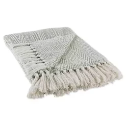 Artichoke Green Herringbone Fringe Throw