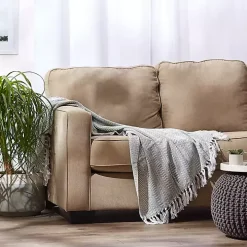 Artichoke Green Herringbone Fringe Throw