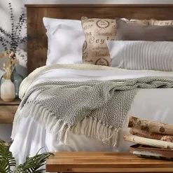 Artichoke Green Herringbone Fringe Throw