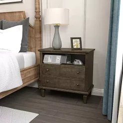 Ash Brown 2-Drawer Wood Nightstand