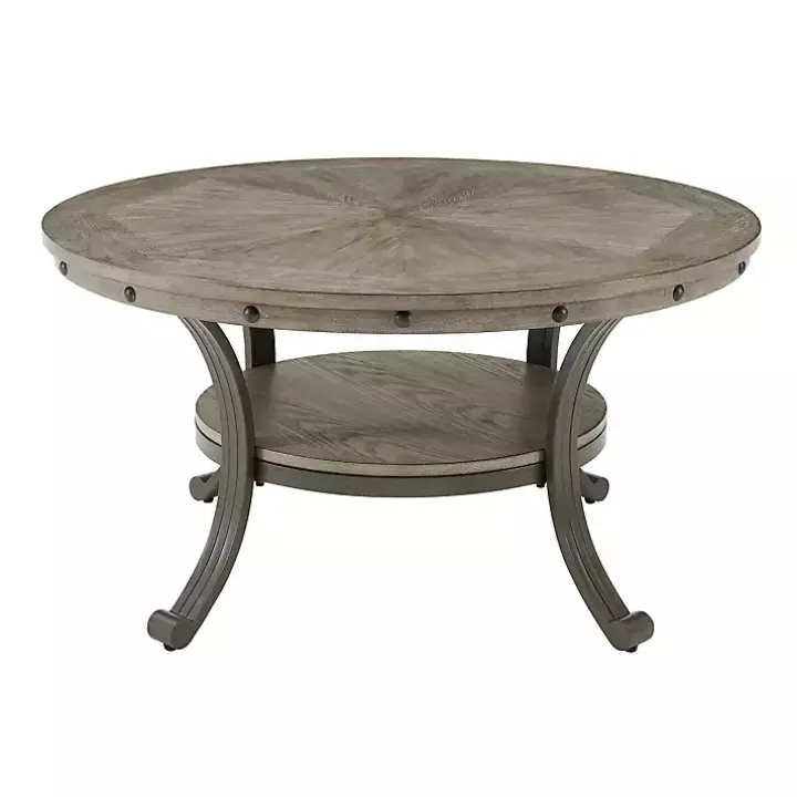 Ash Gray Round Nailhead Coffee Table