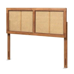 Ash Walnut Wood Rattan Frame King Headboard