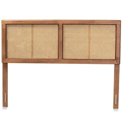 Ash Walnut Wood Rattan Frame King Headboard