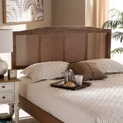 Ash Walnut Woven Rattan Queen Headboard