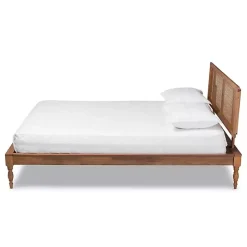 Ash Walnut Wrap-Around Rattan Platform Queen Bed