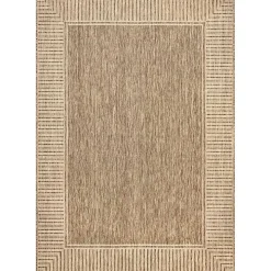 Asia Brown Stripe Border Outdoor Rug, 8x10