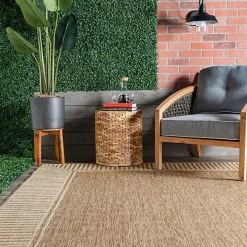 Asia Brown Stripe Border Outdoor Rug, 8x10