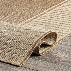 Asia Brown Stripe Border Outdoor Rug, 8x10