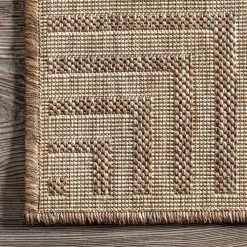 Asia Brown Stripe Border Outdoor Rug, 8x10