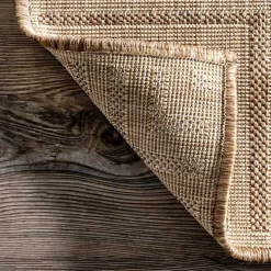 Asia Brown Stripe Border Outdoor Rug, 8x10