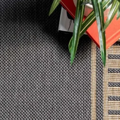 Asia Gray Stripe Border Outdoor Rug, 5x8