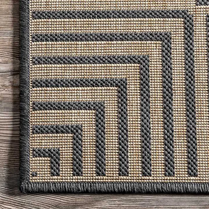 Asia Gray Stripe Border Outdoor Rug, 5x8