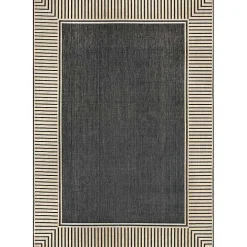 Asia Gray Stripe Border Outdoor Rug, 8x10
