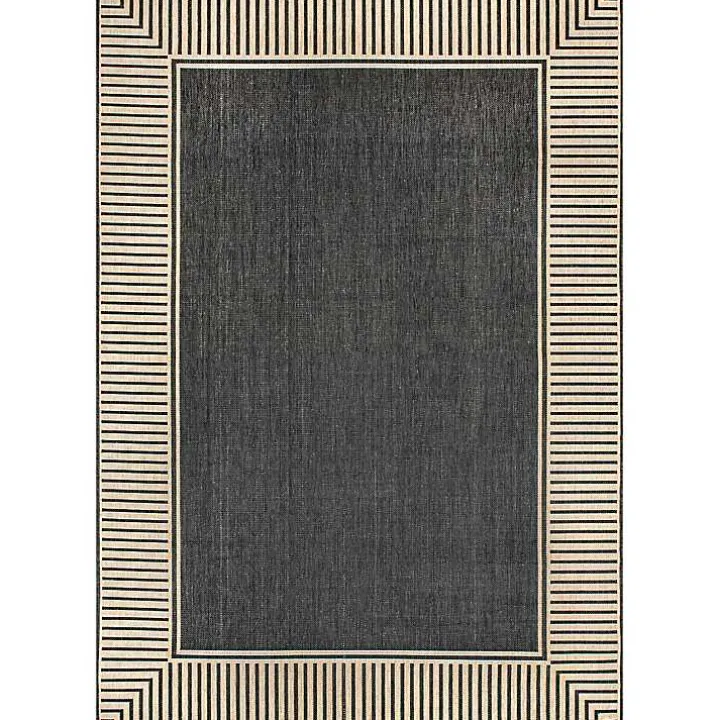 Asia Gray Stripe Border Outdoor Rug, 8x10