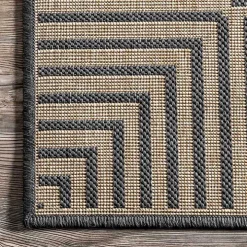 Asia Gray Stripe Border Outdoor Rug, 8x10