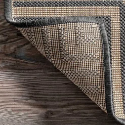 Asia Gray Stripe Border Outdoor Rug, 8x10