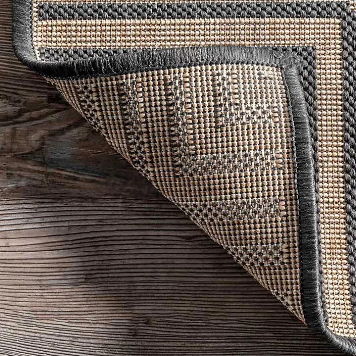 Asia Gray Stripe Border Outdoor Rug, 8x10