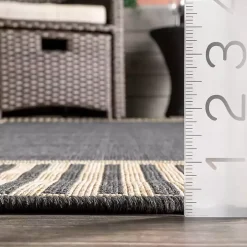 Asia Gray Stripe Border Outdoor Rug, 8x10