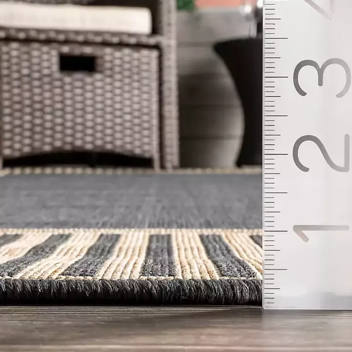 Asia Gray Stripe Border Outdoor Rug, 8x10