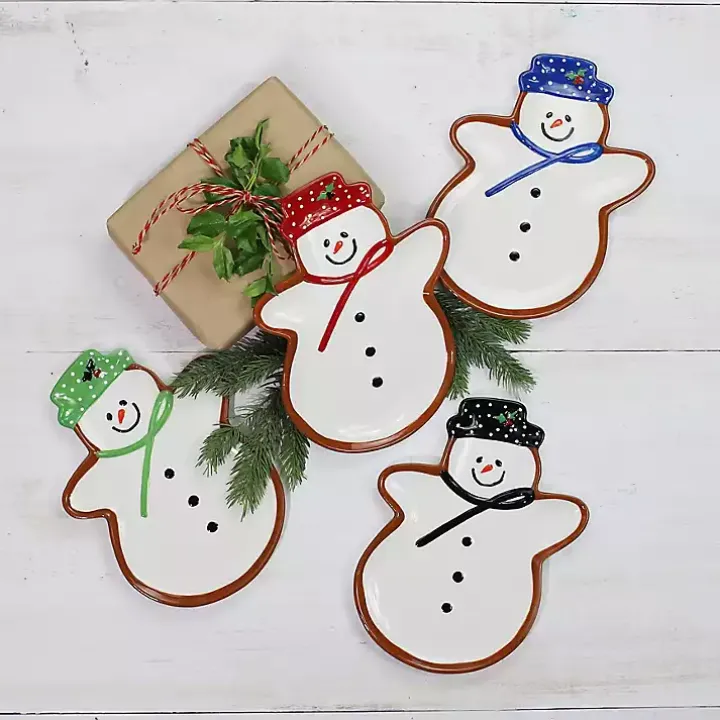 Assorted Snowman Christmas Plates, Set of 4