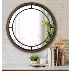 Audubon Brown Wood Round Wall Mirror