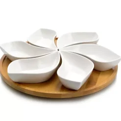 Bamboo 6 Piece Ceramic Flower Set Lazy Susan