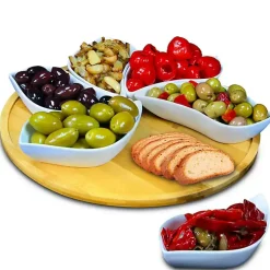 Bamboo 6 Piece Ceramic Flower Set Lazy Susan