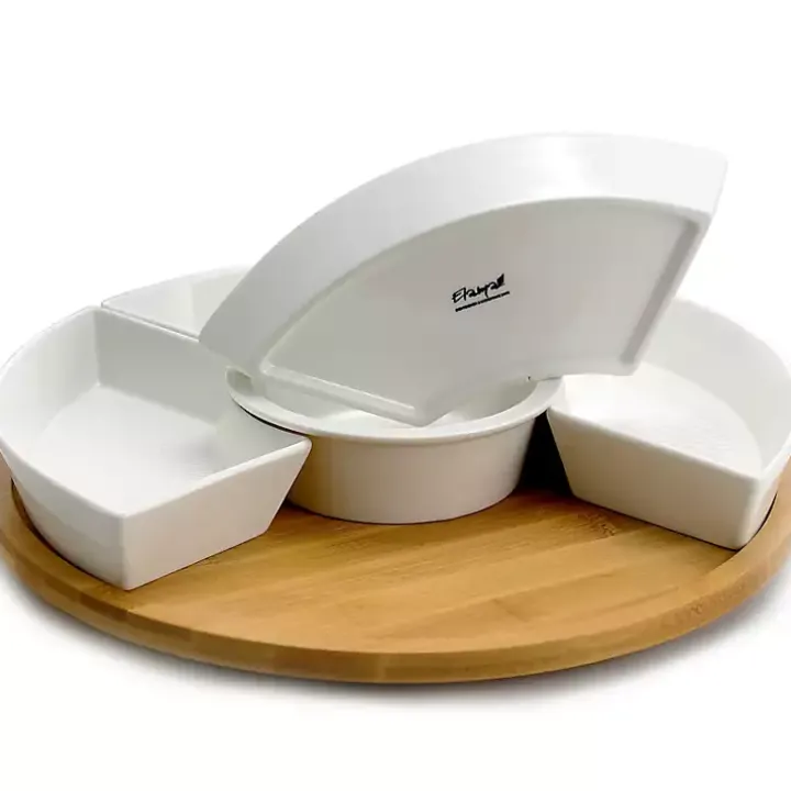 Bamboo 5-pc. Ceramic Modern Set Lazy Susan