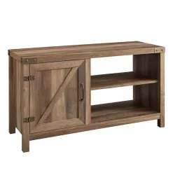 Barn Door Rustic Oak TV Stand with Open Shelves