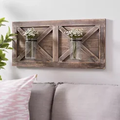 Barn Door Wall Plaque with Glass Vases