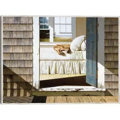 Beach House Dog Framed Canvas Art Print