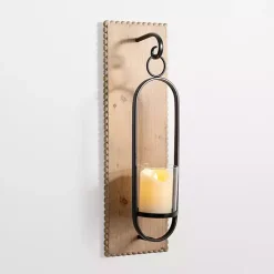 Beaded Trim Wood and Metal Sconce
