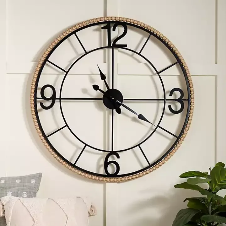 Beaded Wood and Metal Open Wall Clock