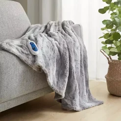 Beautyrest Gray Faux Fur Oversized Heated Throw