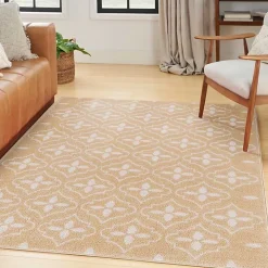 Beige & Ivory Quatrefoil Indoor/Outdoor Rug, 4x6