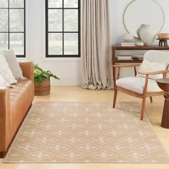 Beige & Ivory Quatrefoil Indoor/Outdoor Rug, 4x6